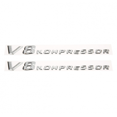 Označení / Znaky / Nápisy / Logo na blatníky V8 KOMPRESSOR - stříbrné (chromové)