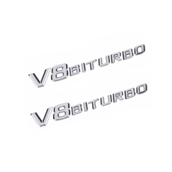 Označení / Znaky / Nápisy / Logo na blatníky V8 BITURBO - stříbrné (chromové)