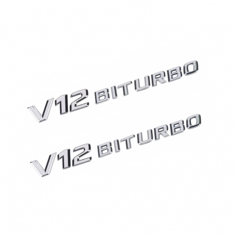 Označení / Znaky / Nápisy / Logo na blatníky V12 BITURBO - stříbrné (chromové)