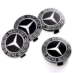 Středové pokličky do kol / Středové kryty do kol Mercedes Benz - černo stříbrné (75mm)
