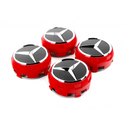Středové vystouplé pokličky do kol / Středové kryty do kol Mercedes-Benz - červeno/černé (75mm)